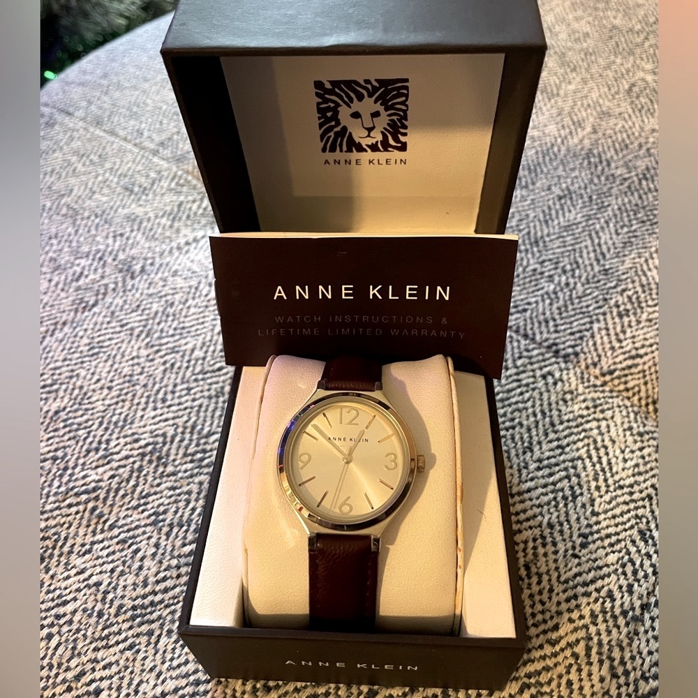 Anne Klein Burgundy Leather Strap Watch